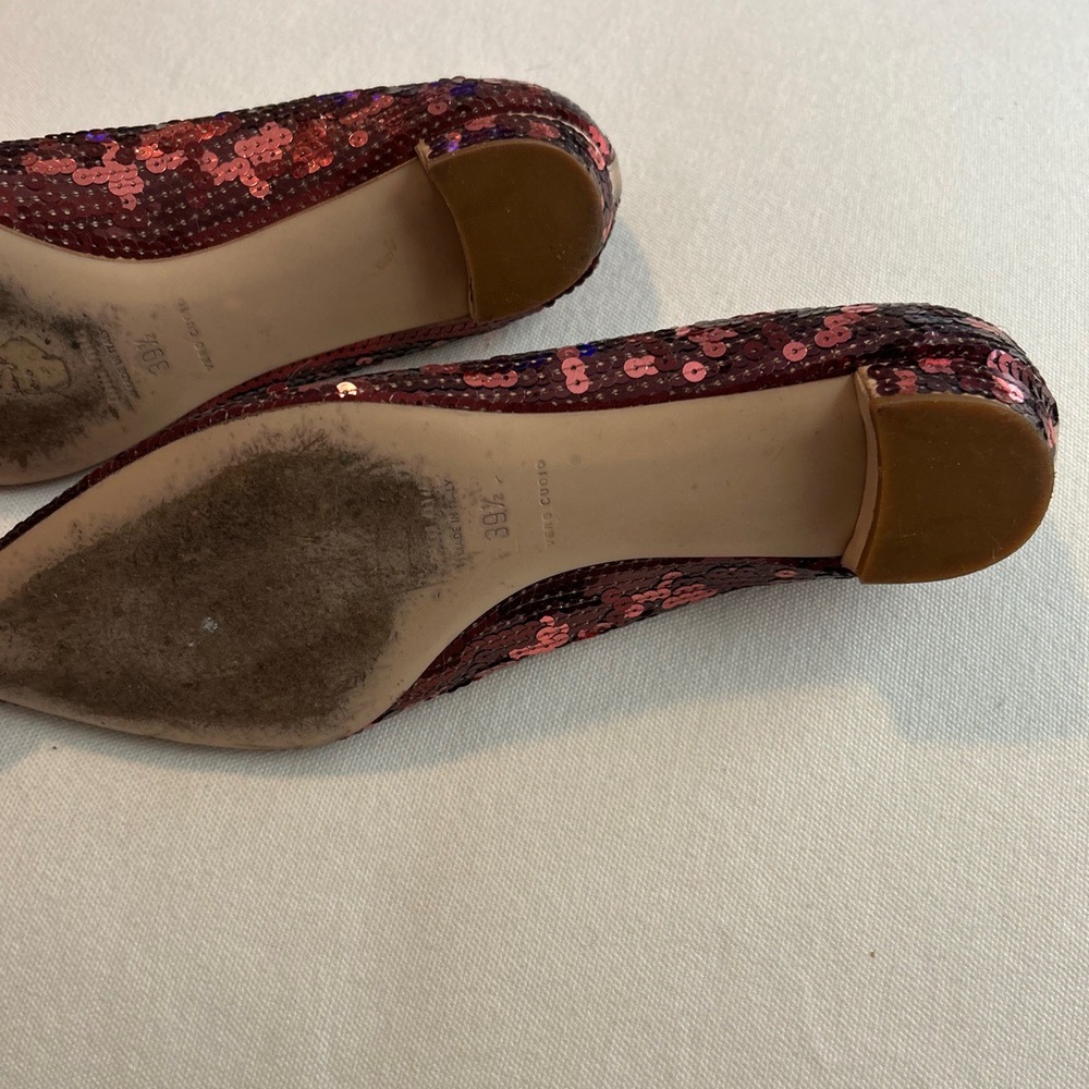 Miu Miu Burgundy Red Sequin Ballet Flats Bow Detail Size 39.5 Sparkle Valentine - Picture 6 of 8
